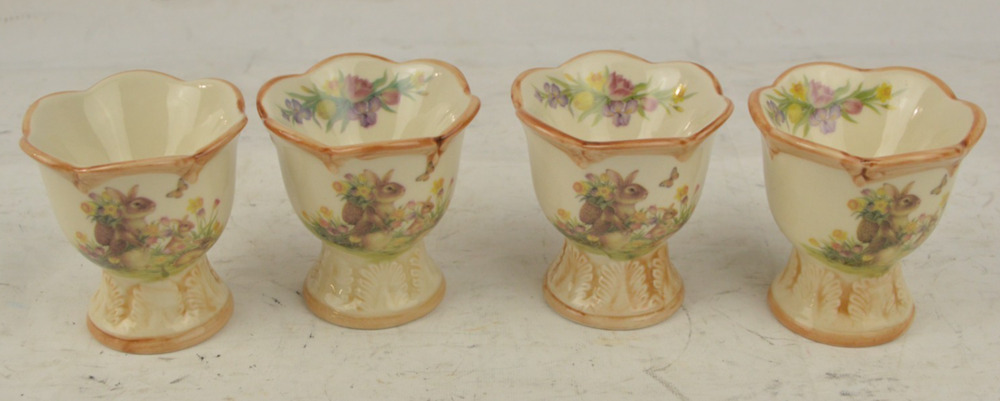 Cracker Barrel Easter Traditions Bunny Egg Cups Set of 4 Spring Floral Rabbit